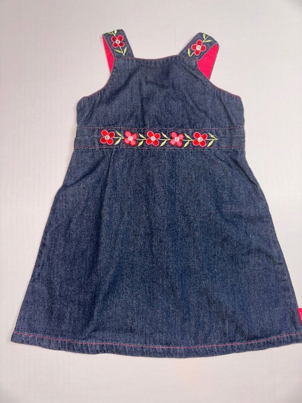 Toddler Vintage Esprit denim jumper overall dress 24m 24 months embroidered #721